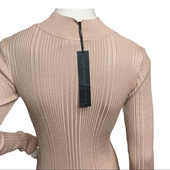 NEW House of Harlow 1960 Revolve Dress Nude Rib Knit Keyhole Bodycon M - Picture 6 of 11
